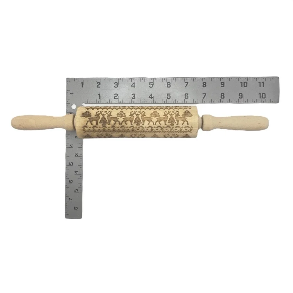 New Christmas‎ Embossing Rolling Pin Engraved Elk Deer Baking Cookie Cake 13